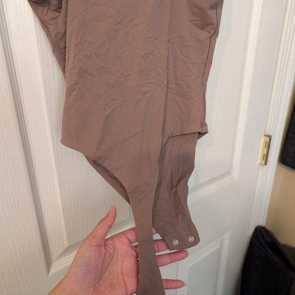 Solid Brown Spaghetti Strap Bodysuit - image 4